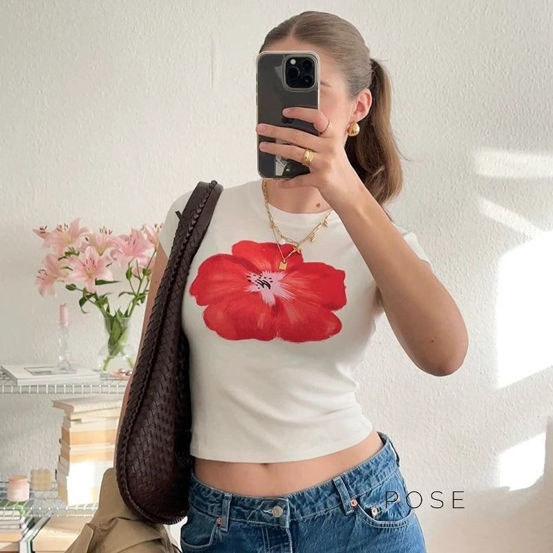 Tiara Red Floral Crop Top