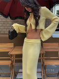 Timber Lace-Up Bell-Sleeve Skirt Set [AN1NBE4C]
