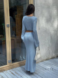 Timber Lace-Up Bell-Sleeve Skirt Set [Y1JK8X0G]