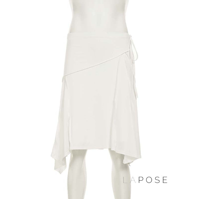 Tristan White Asymmetric Maxi Skirt [FLNLEX90]