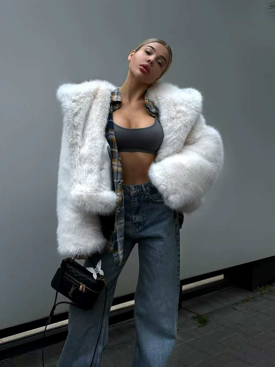 LaPose - Tristyn Hooded Faux Fur Cropped Jacket