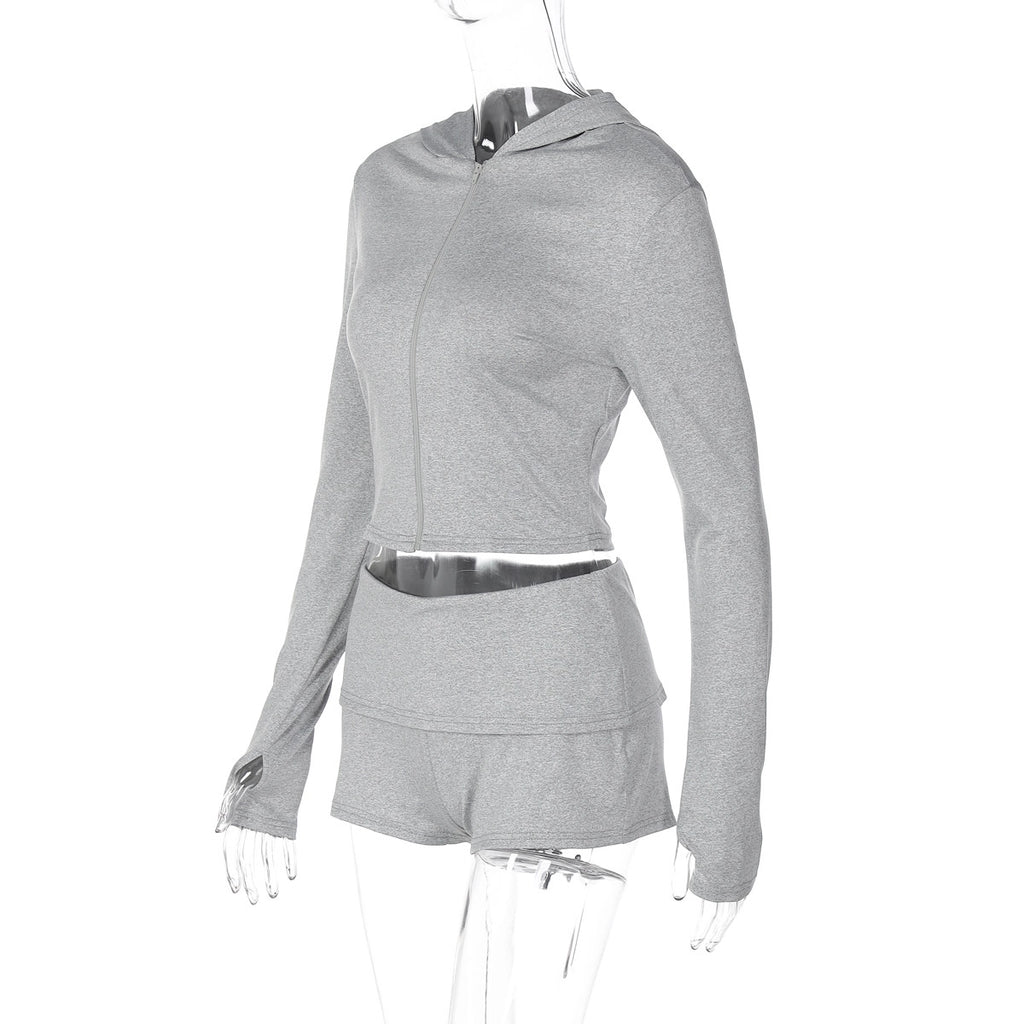 Two-Piece Hooded Zip-Up Short Set [UC856QHB]
