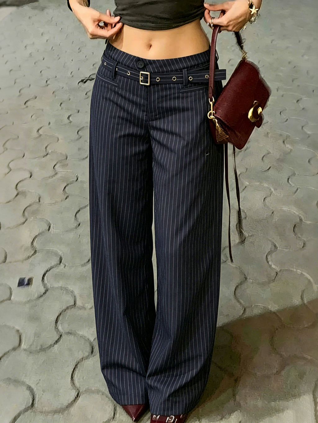 LaPose - Unknown Pinstripe Low Rise Trousers - Blue Color