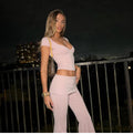 V-Neck Top & Flared Pants Set [VWR7HQ9Z]