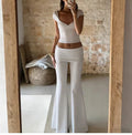 V-Neck Top & Flared Pants Set [KFDHDVHD]