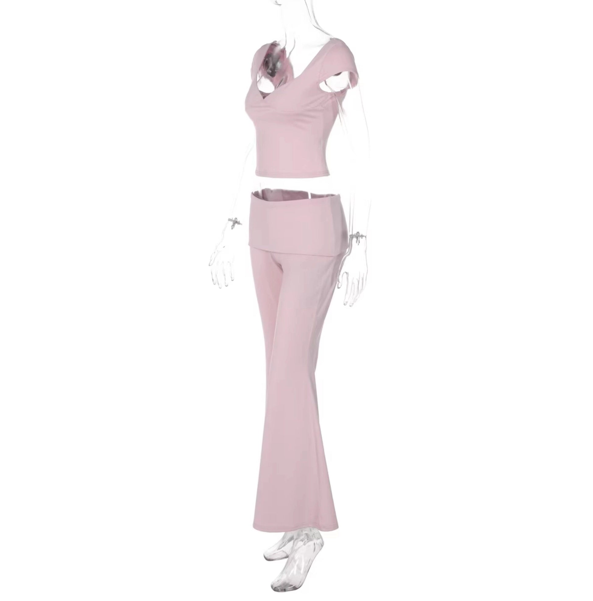 V-Neck Top & Flared Pants Set [QKPRZUPL]