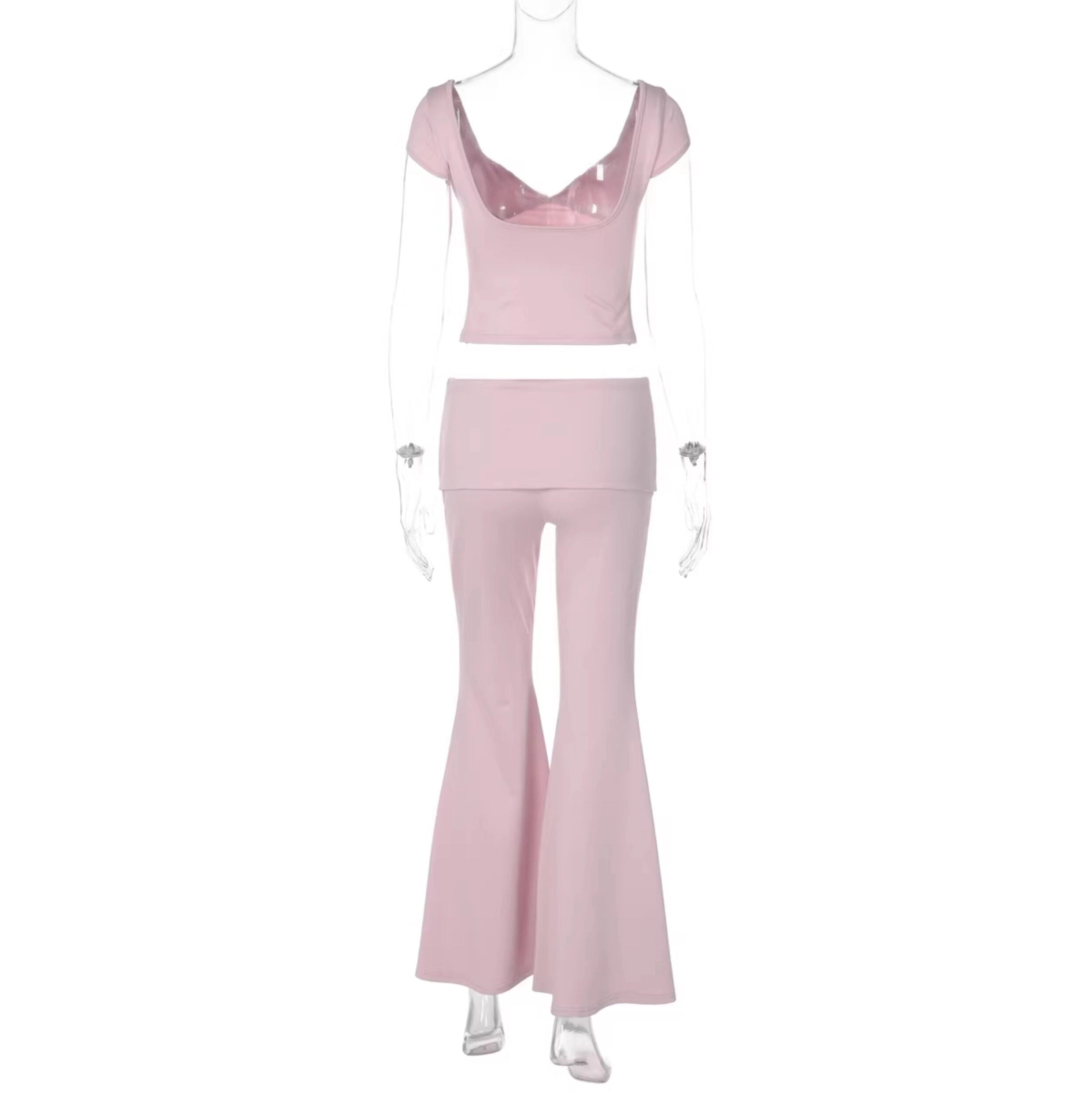 V-Neck Top & Flared Pants Set [WBQ7RC58]