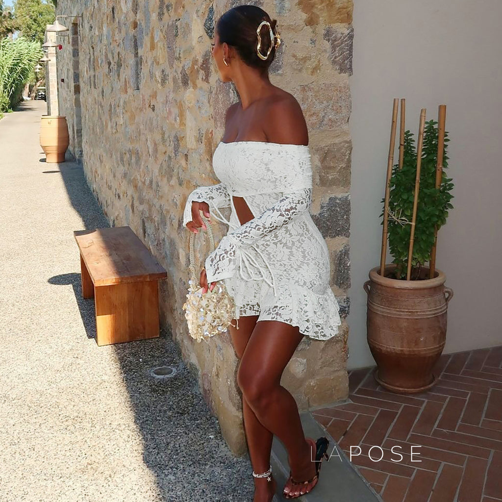 Varnika Off Shoulder Lace Mini Dress [CUQ6VA7H]