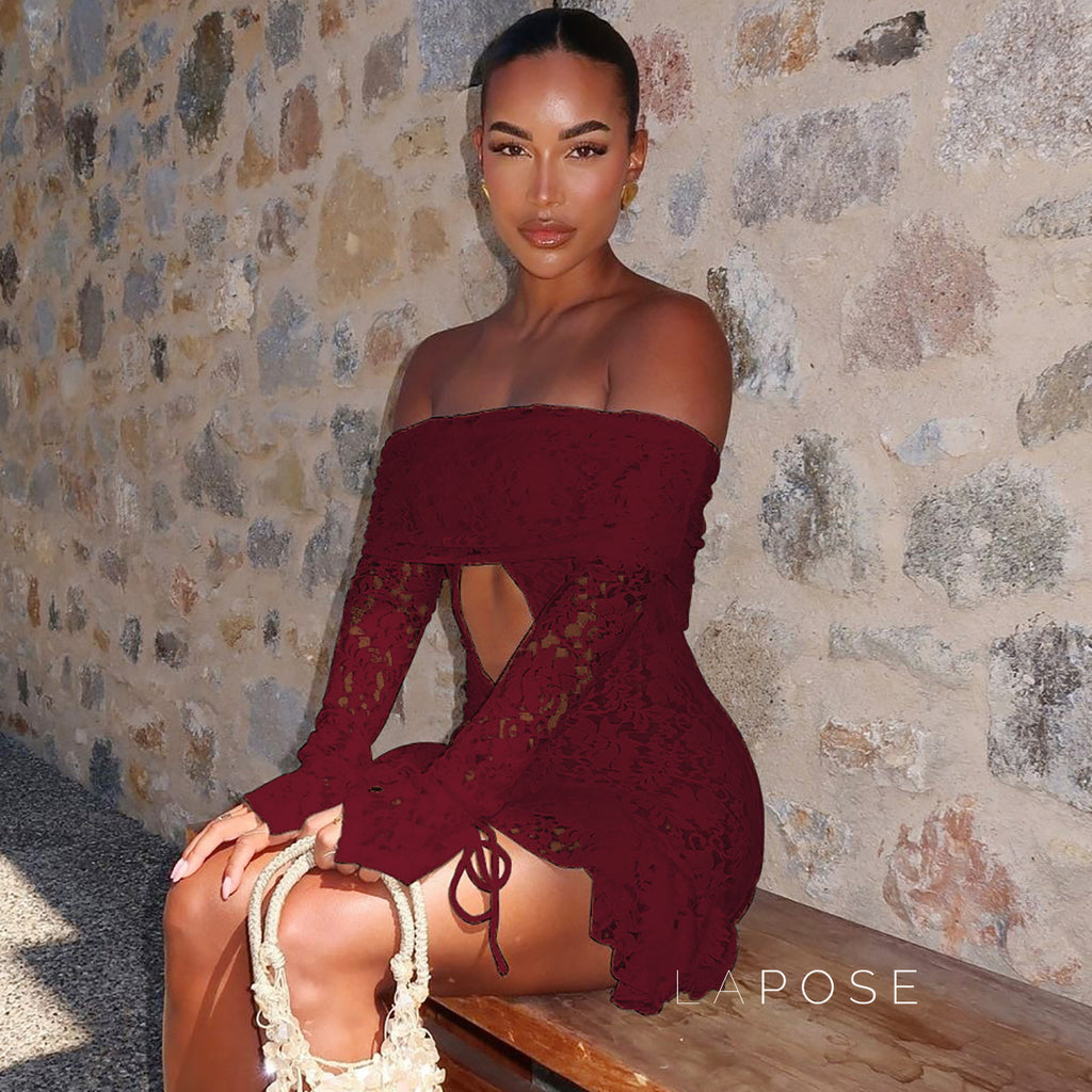 Varnika Off Shoulder Lace Mini Dress [M59GGIH7]