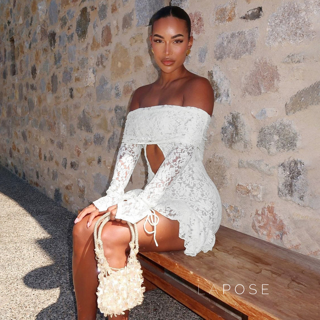 Varnika Off Shoulder Lace Mini Dress [G6ZXMLW4]