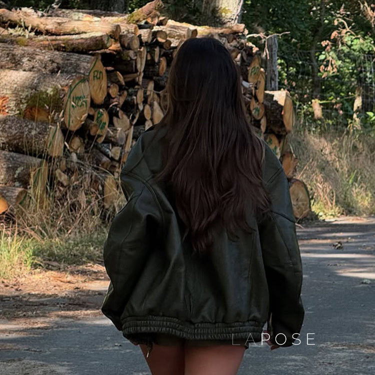 Violett Oversized Faux Leather Jacket [CSHTB9QD]