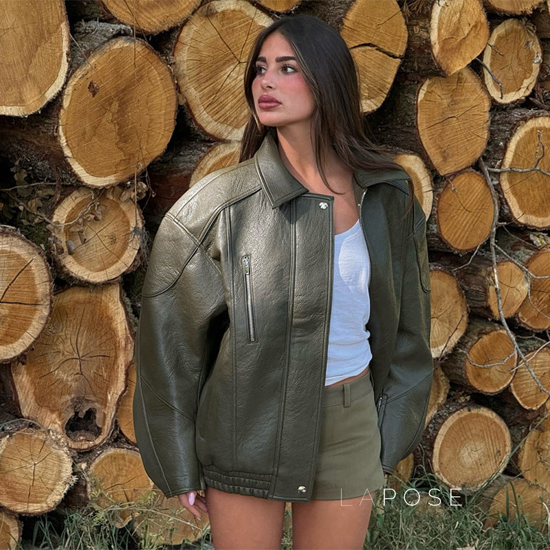 Violett Oversized Faux Leather Jacket [PTJWQRFK]