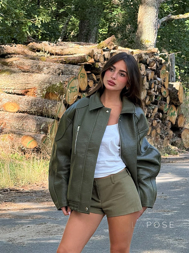 Violett Oversized Faux Leather Jacket [GW4H8T6F]