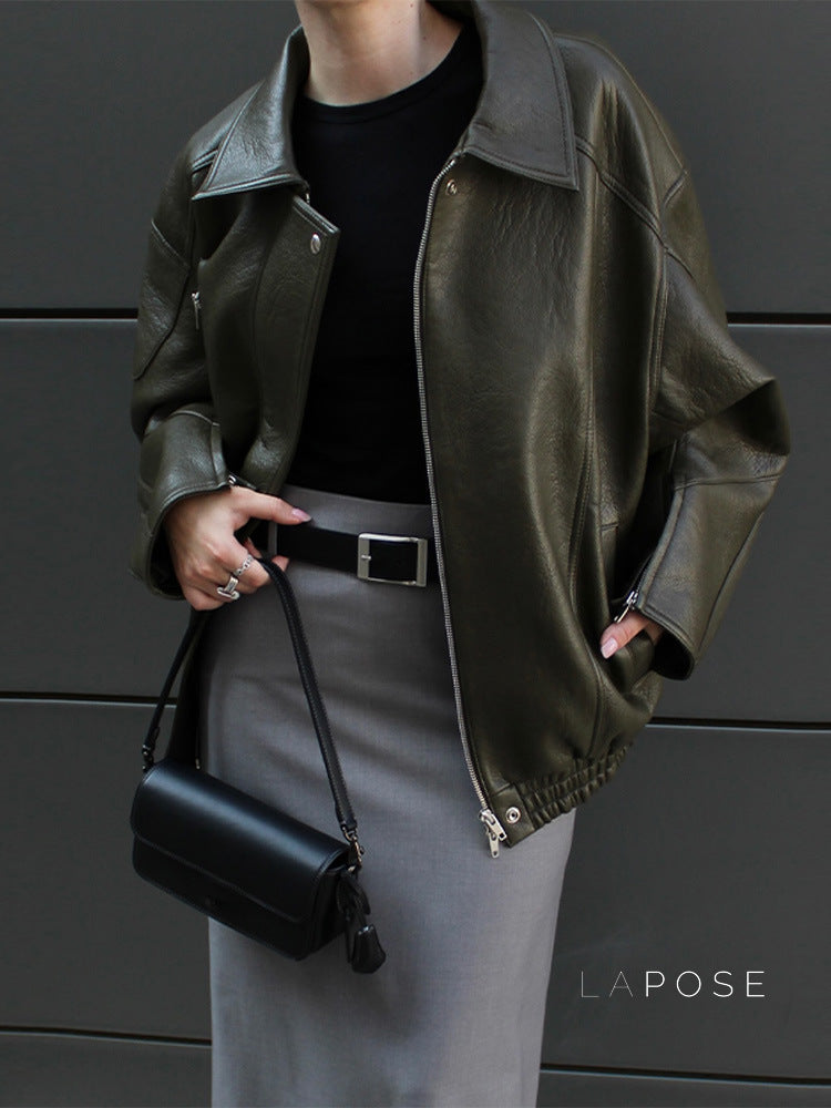 Violett Oversized Faux Leather Jacket [NR0BA6EG]