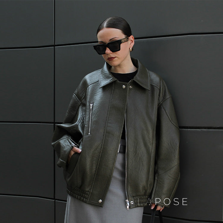 Violett Oversized Faux Leather Jacket [2AIOIGE5]