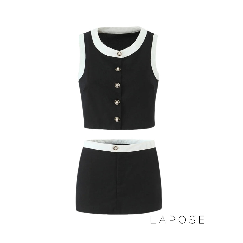 Vivianna Black Tweed Skirt Set [QCITTLHV]