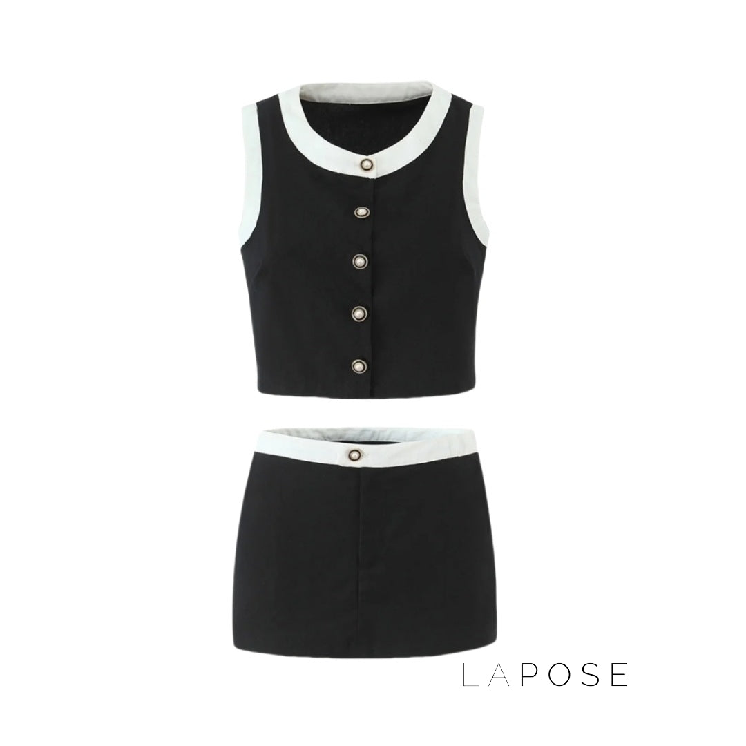 Vivianna Black Tweed Skirt Set [QCITTLHV]