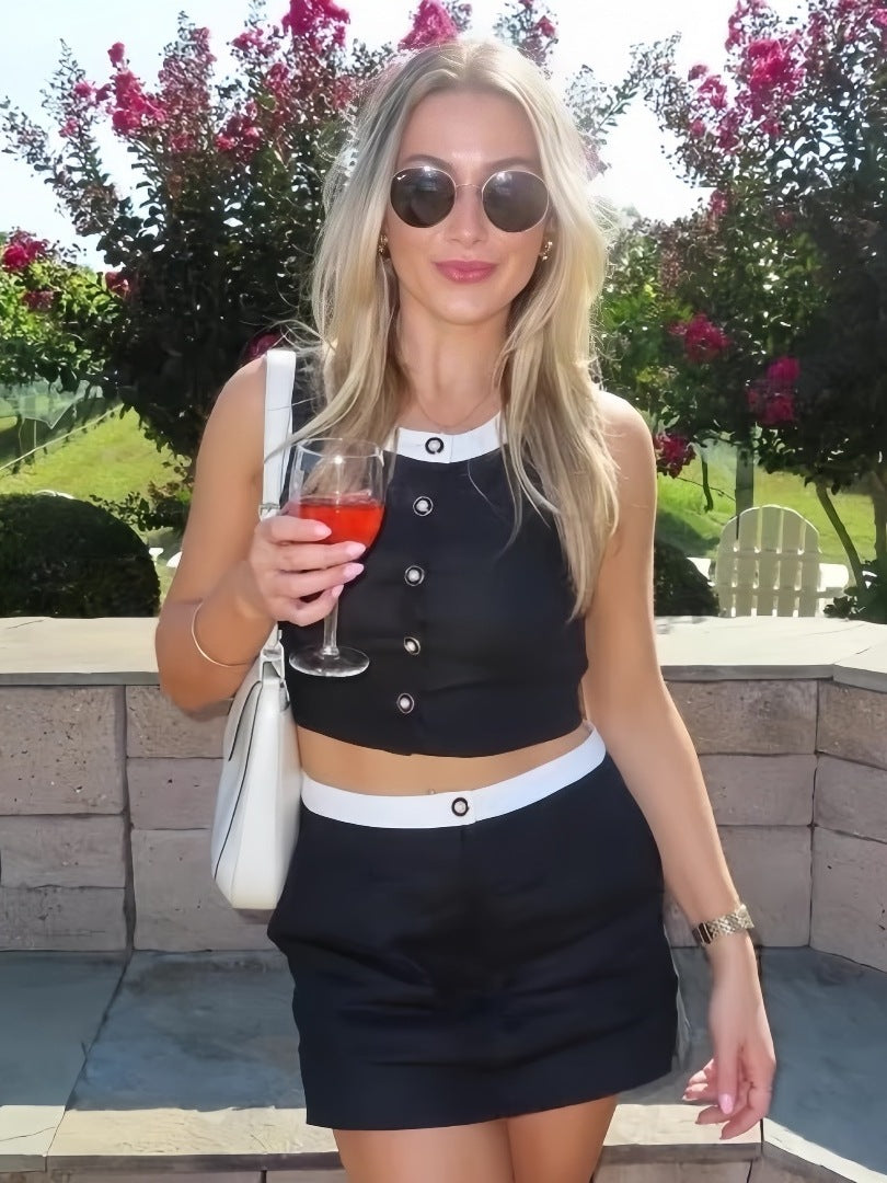 Vivianna Black Tweed Skirt Set [8ABTIPAZ]