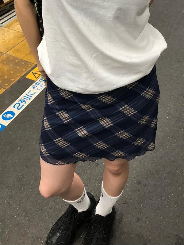 Westlyn Plaid Mesh Mini Skirt [SXBEX46F]