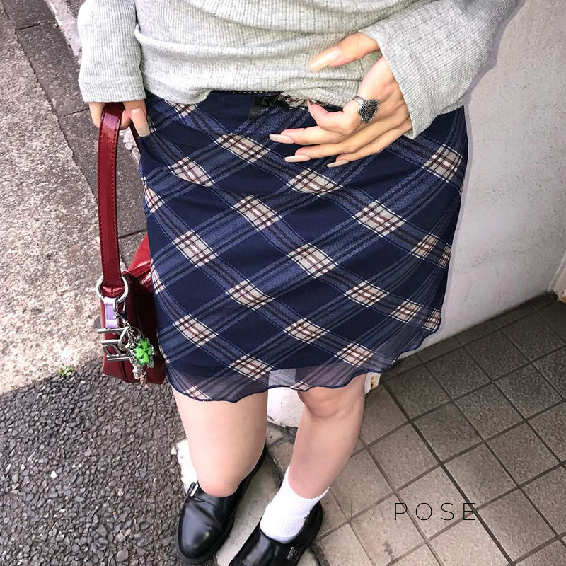 Westlyn Plaid Mesh Mini Skirt [V67B5ASU]