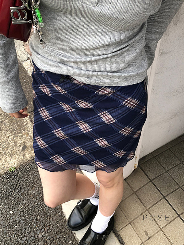 Westlyn Plaid Mesh Mini Skirt [IM2KCL66]