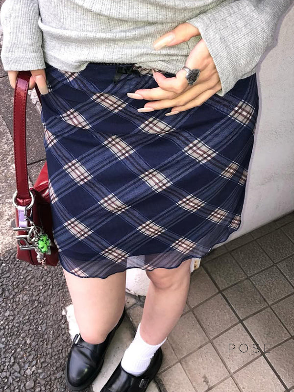 Westlyn Plaid Mesh Mini Skirt [UNRCR9AE]