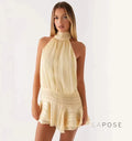 Winter Halter Satin Mini Dress [7CQO9Q02]