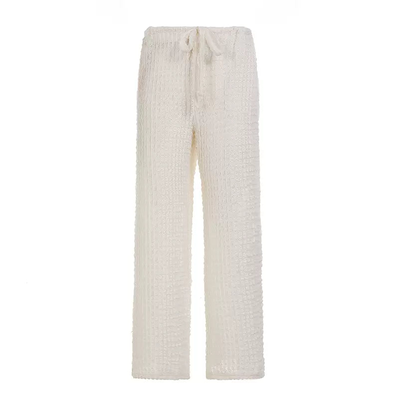 LaPose - Yanelis Textured Wide Leg Pants - Cream Color