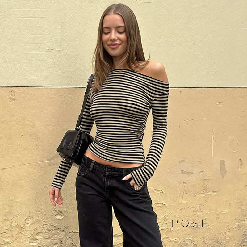 Yanely Striped Square Neck Knit Top [YQOLUGVY]