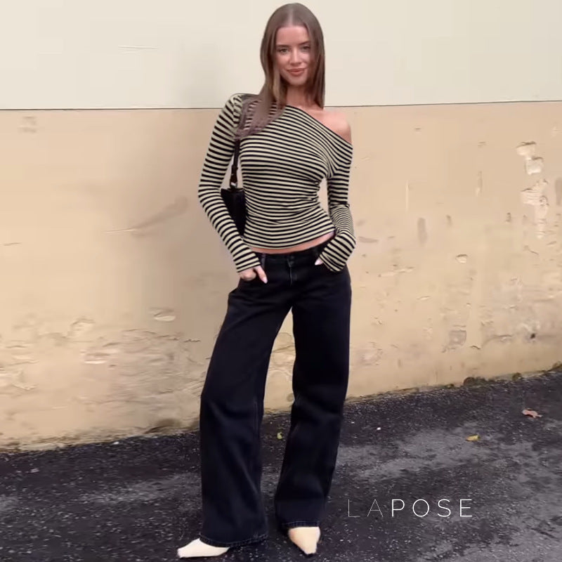 Yanely Striped Square Neck Knit Top [Z5IZWKKV]