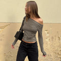 Yanely Striped Square Neck Knit Top [MYJ2O24L]