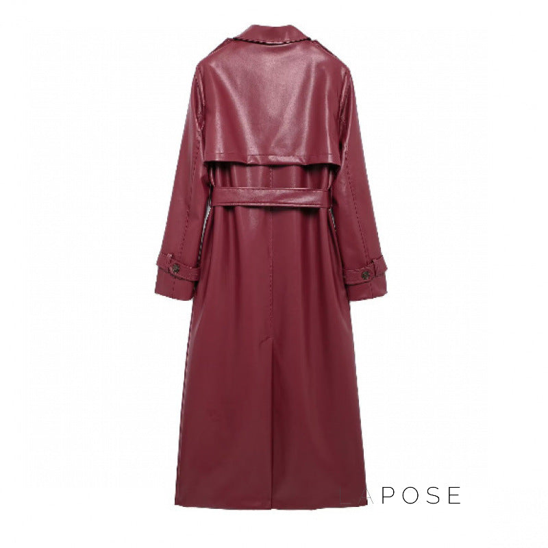 Yatziry Belted Longline Faux Leather Coat [J9TJG48R]