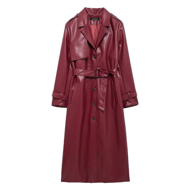 Yatziry Belted Longline Faux Leather Coat [2B1231AF]