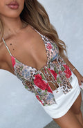 LaPose Yehudis Floral Backless Halter Top