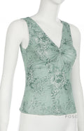 Yehudis Twisted Floral Mesh Top [FT664QIT]