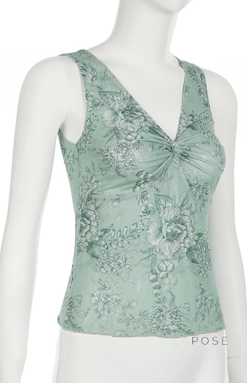 Yehudis Twisted Floral Mesh Top [FT664QIT]