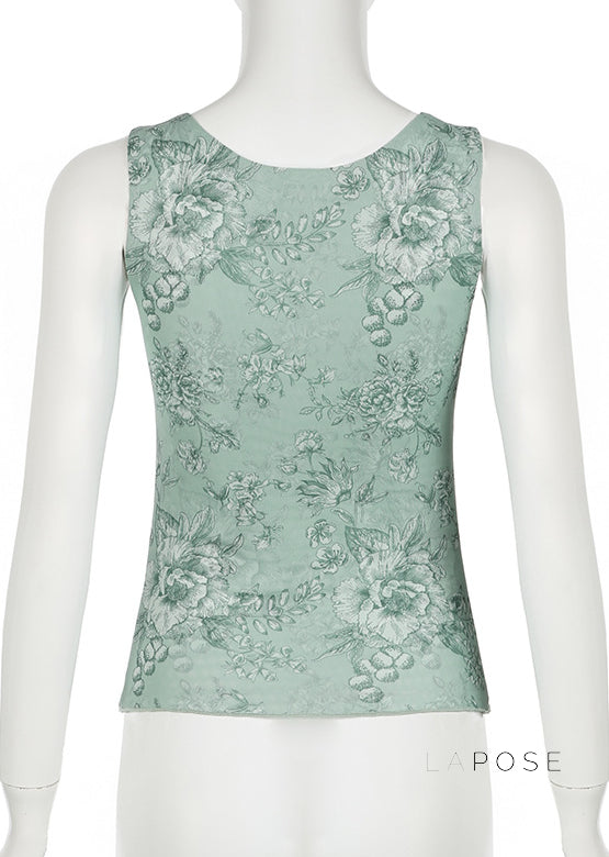Yehudis Twisted Floral Mesh Top [K02OVF8C]