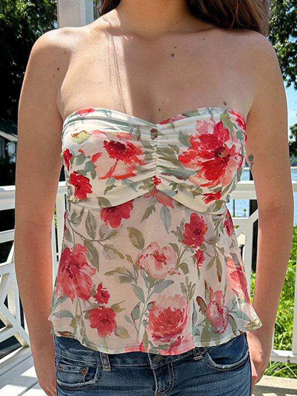 Yulianna Floral Pleated Strapless Top