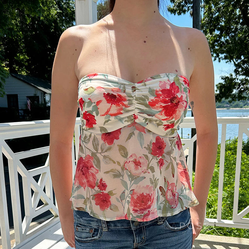 Yulianna Floral Pleated Strapless Top