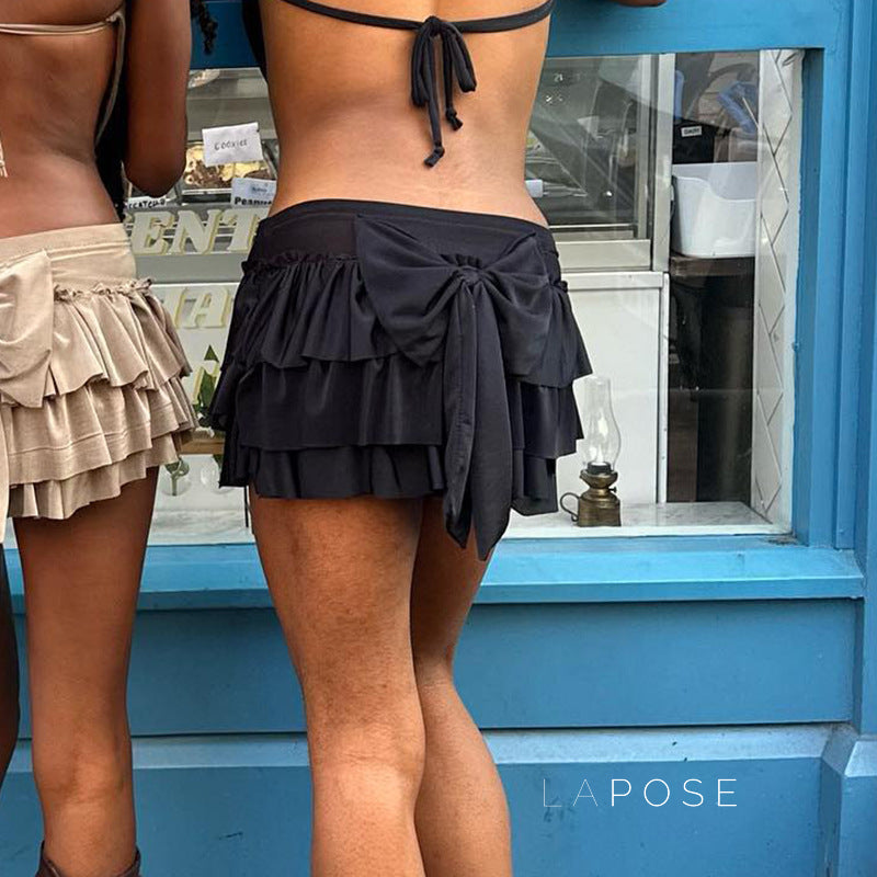 Yulissa Bow Tiered Mini Skirt [NRO0EM89]