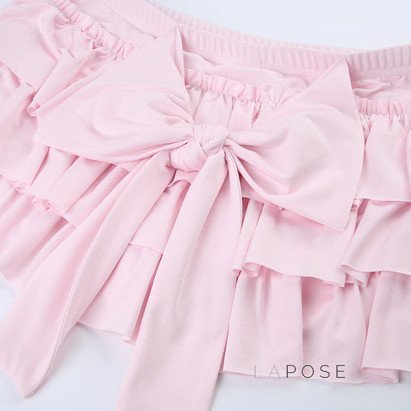 Yulissa Bow Tiered Mini Skirt [6LFCULRC]