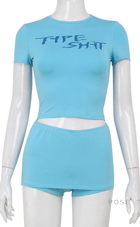 Zahraa Sporty Letter Short Set [XGC2KQRM]
