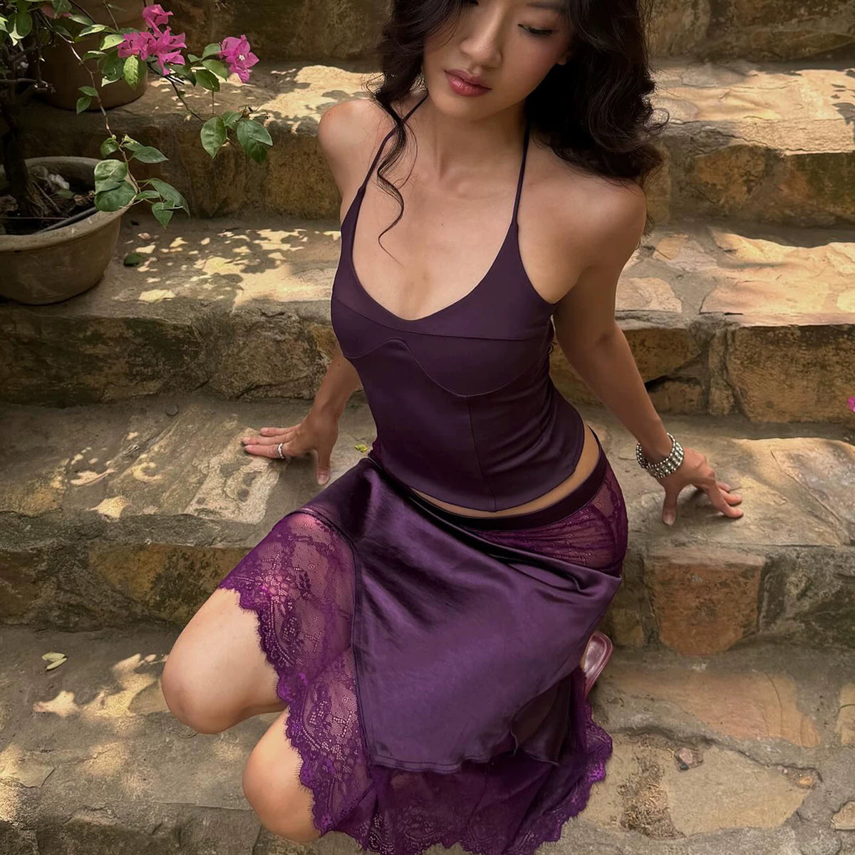 LaPose - Zaila Halter Lace Skirt Set
