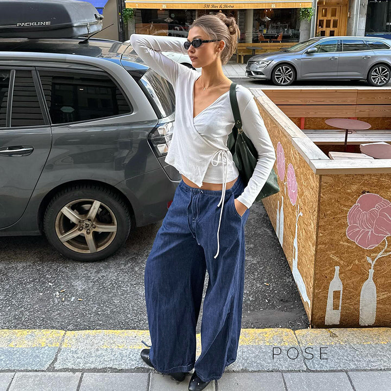 Zamara Faux Denim Wide-Leg Pants [X84EG6HG]
