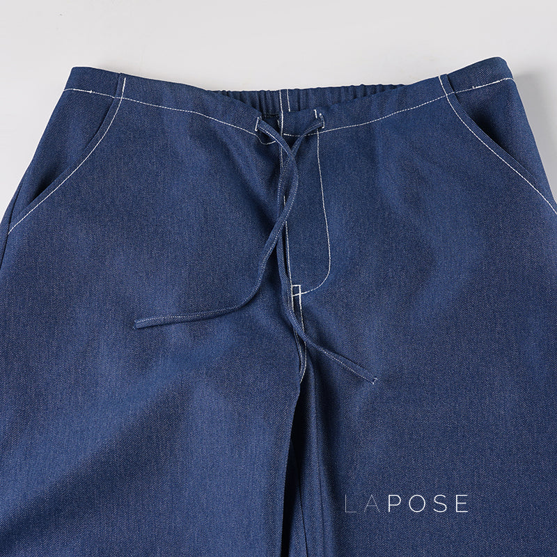 Zamara Faux Denim Wide-Leg Pants [HNNVFZDN]