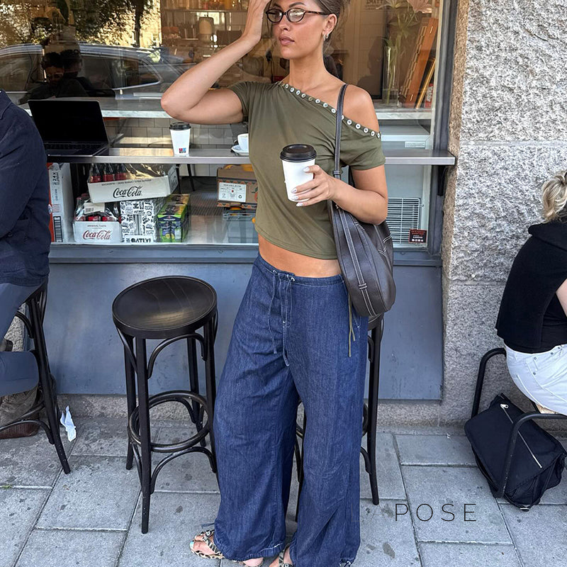 Zamara Faux Denim Wide-Leg Pants [KZO4YD29]
