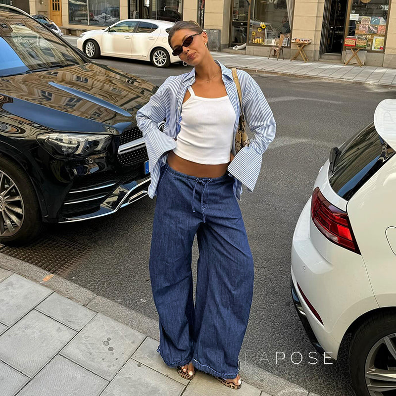 Zamara Faux Denim Wide-Leg Pants [6P3W9T9N]
