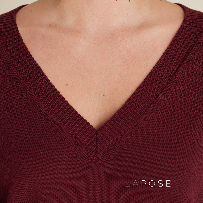 Zamya Loose Knit V-Neck Sweater [5B8683GP]