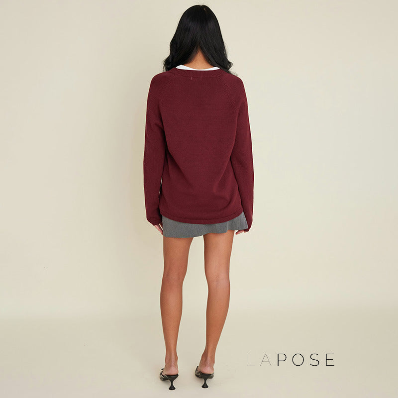 Zamya Loose Knit V-Neck Sweater [OC7HK45P]