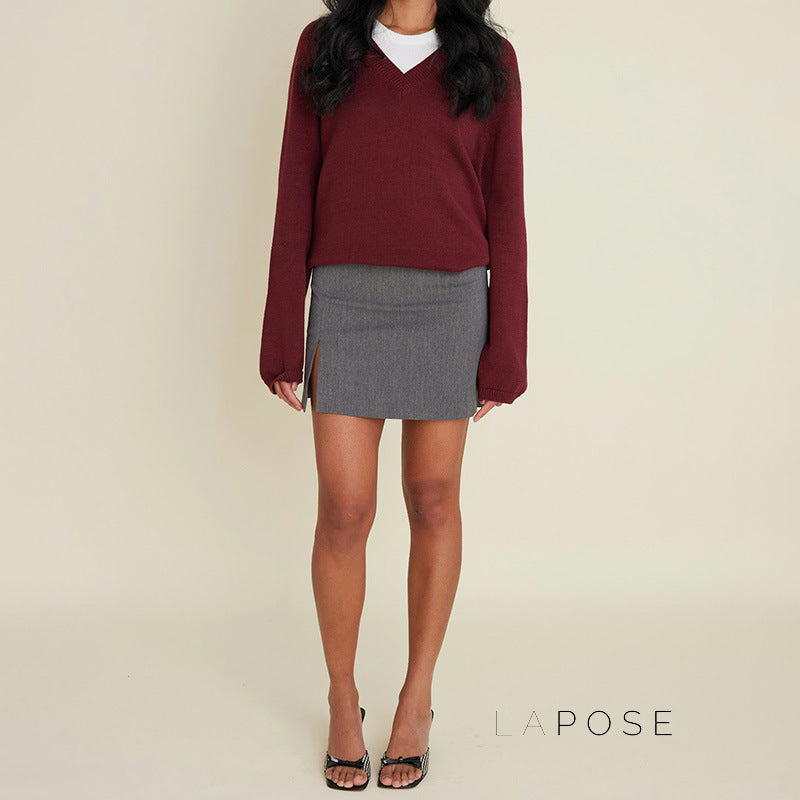 Zamya Loose Knit V-Neck Sweater [RJ7NWL68]